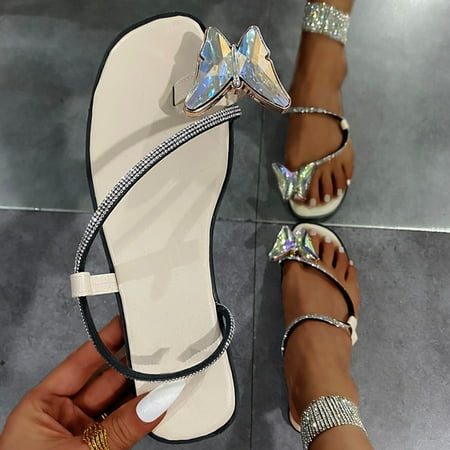 

NEGJ Women s Fashion Butterfly Flip Beach Rhinestone Sandals And Slippers