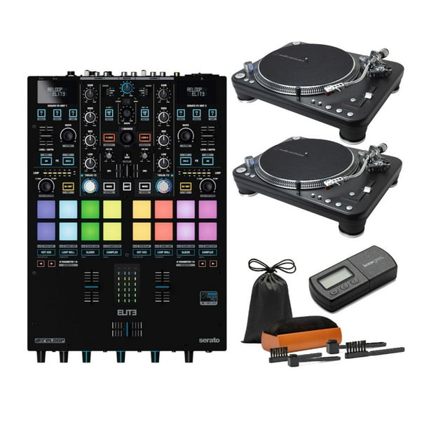 Reloop Elite Mixer Serato Bundle with Turntable (Pair) and Record Care