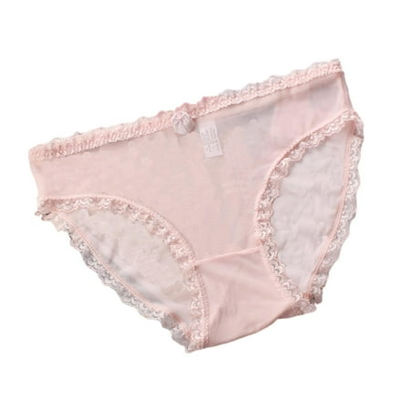 

YDKZYMD Womens Hipster Thongs Fashionable Lace Underwear Bow Low Waist Soft Ruffled Panty Pink