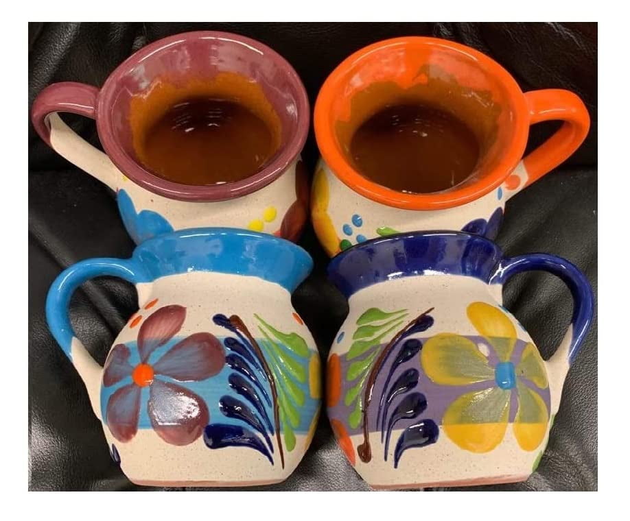 4 Mexican Coffee Mugs Jarritos Mexicanos Flower design Tazas de Barro