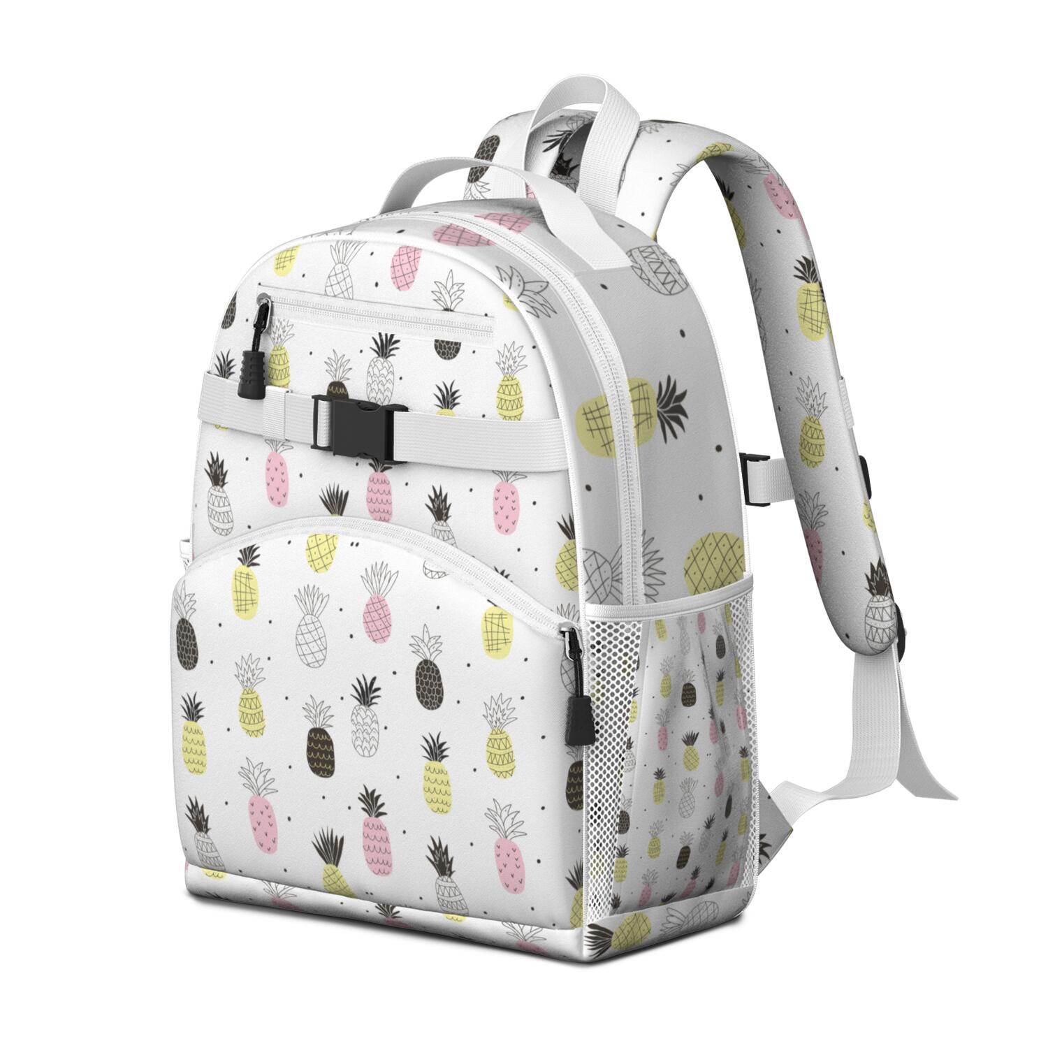 Hawaiian Pineapple Backpack - Waterproof Lightweight Student Bag with Chest Strap & Multiple Pockets