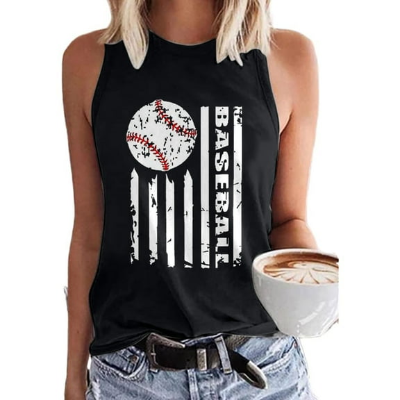 Usmixi Tank Top for Women Baseball Striped Print Crewneck Sleeveless T Shirts Mother's Day Fashion Loose Fit Racerback Tank Blouses Black XXL