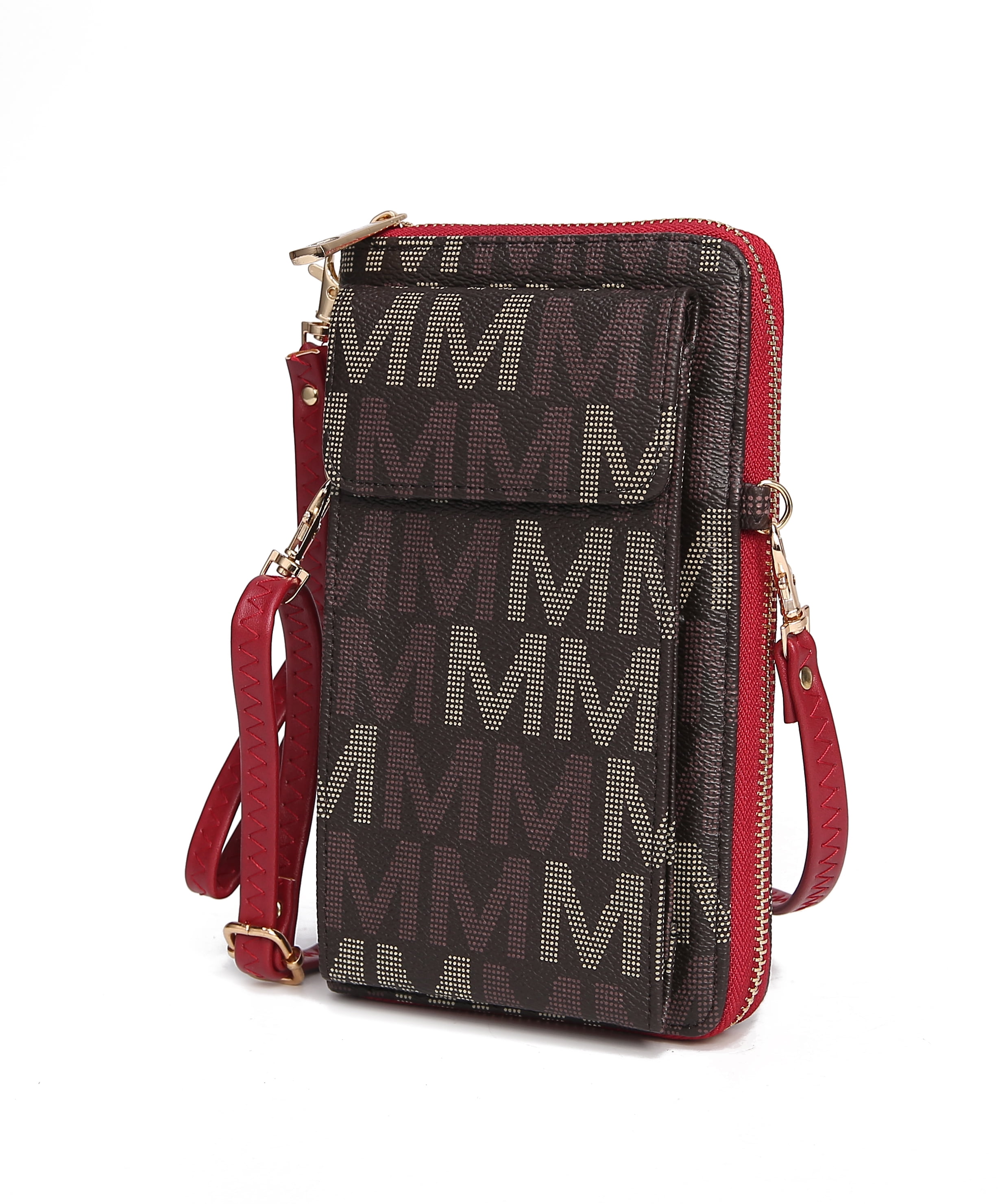 PU Leather Wallet Handbag MKF Collection Crossbody Cellphone Purse for Women Wristlet Strap Clutch Bag Card Slots
