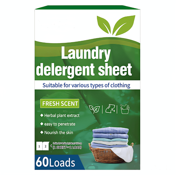 Laundry Detergent Sheets, Laundry Soap Sheets Washer Sheets Great For Travel,Apartments, Dorms,Laundry Detergent Strips Fresh Scent, Gentle on Fabrics, 60 Loads