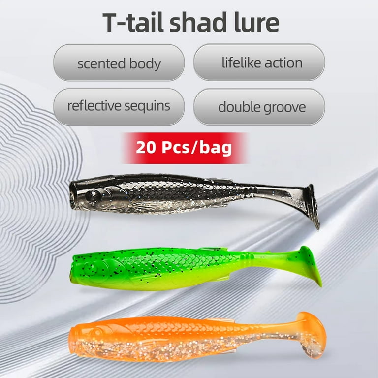 Paddle Tail Swimbait, 20 Pcs 1.97/2.36/2.76 Inch Soft Body Artificial Bait  Plastic Shad Lure for Bass Fishing, Fishy Flavor 