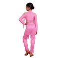 thumbnail image 2 of TiaoBug Kids Girls Latin Dance Outfit 2 Piece Cold Shoulder Long Sleeve Tassels Crop Top with Fringe Pants Set Pink 10, 2 of 5