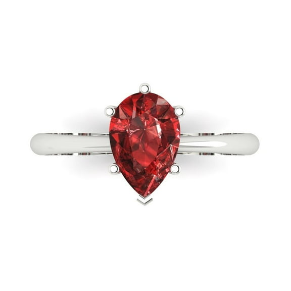Solitaire Engagement Ring for Women - 1.5ct Natural Garnet in 18K White Gold Promise Ring