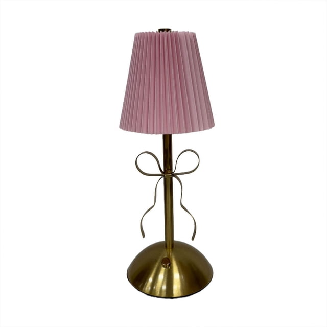 Pink Usb Bow Decorative Table Lamp With Rechargeable Battery For Bedroom Dining Room Ambient Lighting Metal Base Three Color Options Easy To Use Includes 1 Piece Weight 0.88 Pounds
