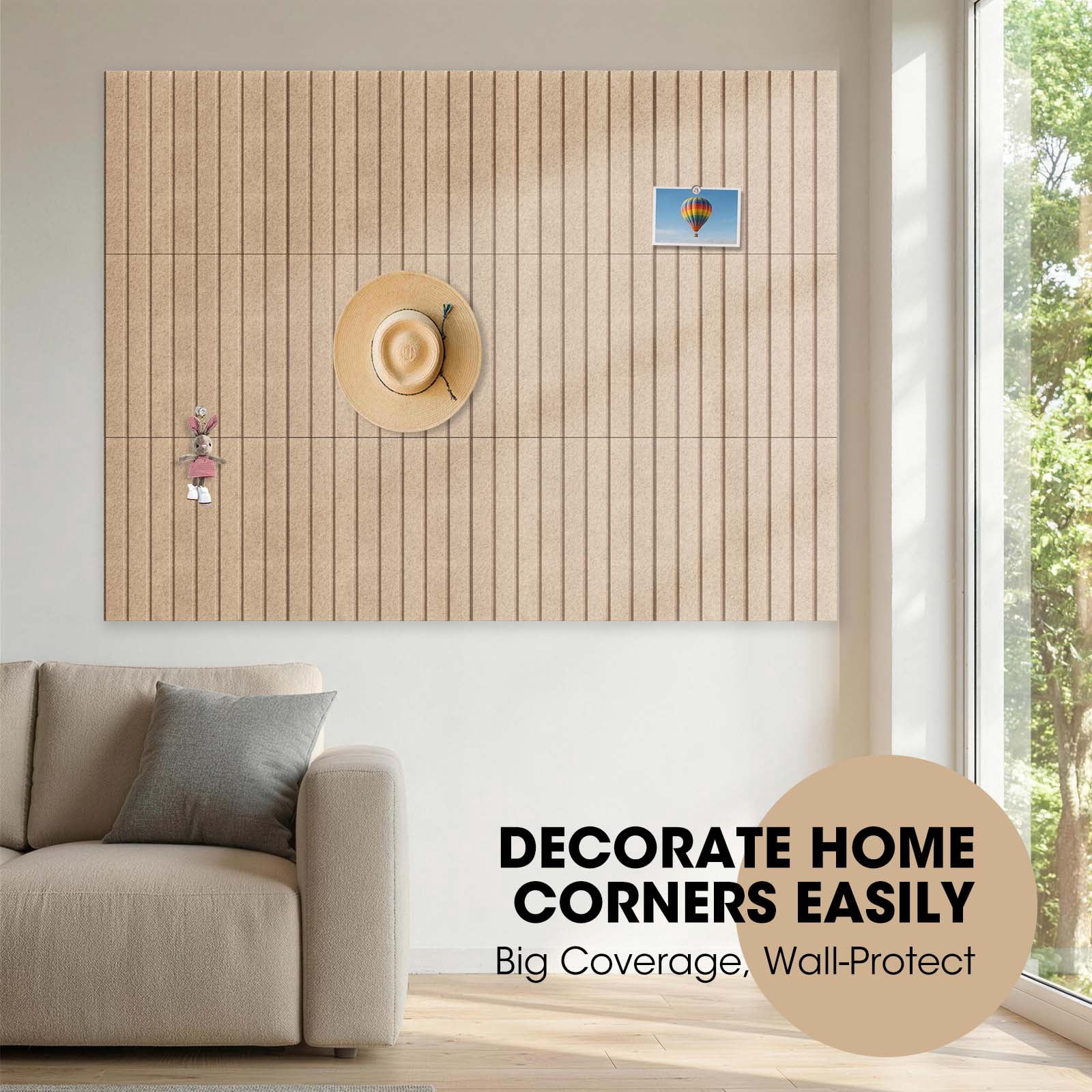 MYMULIKE 12PCS Vision Board - Cork Board for Walls, 48" x 36"  Cork Board Tiles, Felt Bulletin Board, Large Corkboard, Cork Panel for Office, Felt Wall Panels, Cork Panels, Corkboard Roll-Dark Camel