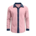 thumbnail image 3 of Men's Denim Patchwork Linen Shirts Long Sleeve Button Down Polo Shirts Denim Patchwork Blouses Loose Lapel Business Casual Shirt, 3 of 5