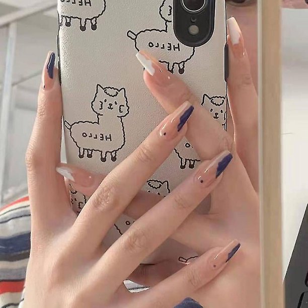 24 Uds. Uñas postizas de estilo dulce, párrafo corto/largo, extraíbles