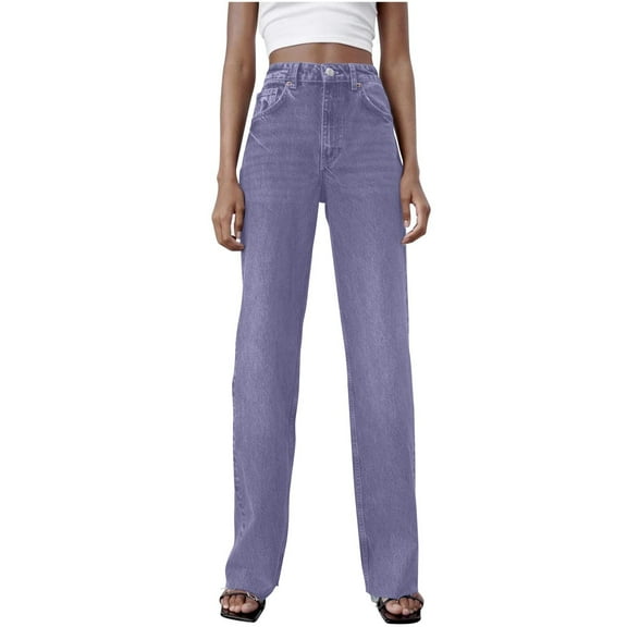 Felirenzacia Women's Straight Leg High Waist Stretchy Bootcut Jeans, Casual Y2K Streetwear， Washed Denim Pants for Women
