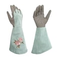 thumbnail image 2 of Cowhide Gardening Gloves L Size Light Blue Long Forearm Heavy Duty Leather Thorn Proof Work Gloves for Men Women Garden Landscaping Protection, 2 of 9