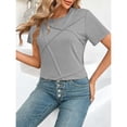 thumbnail image 4 of Womens Tops Short Sleeve Summer Tops For Women Casual Pleated Round Neck Business Womens T Shirts, 4 of 7