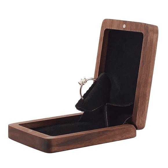 Caja Giratoria De Madera Nogal Para Anillos De Compromiso CAFE NEGRO