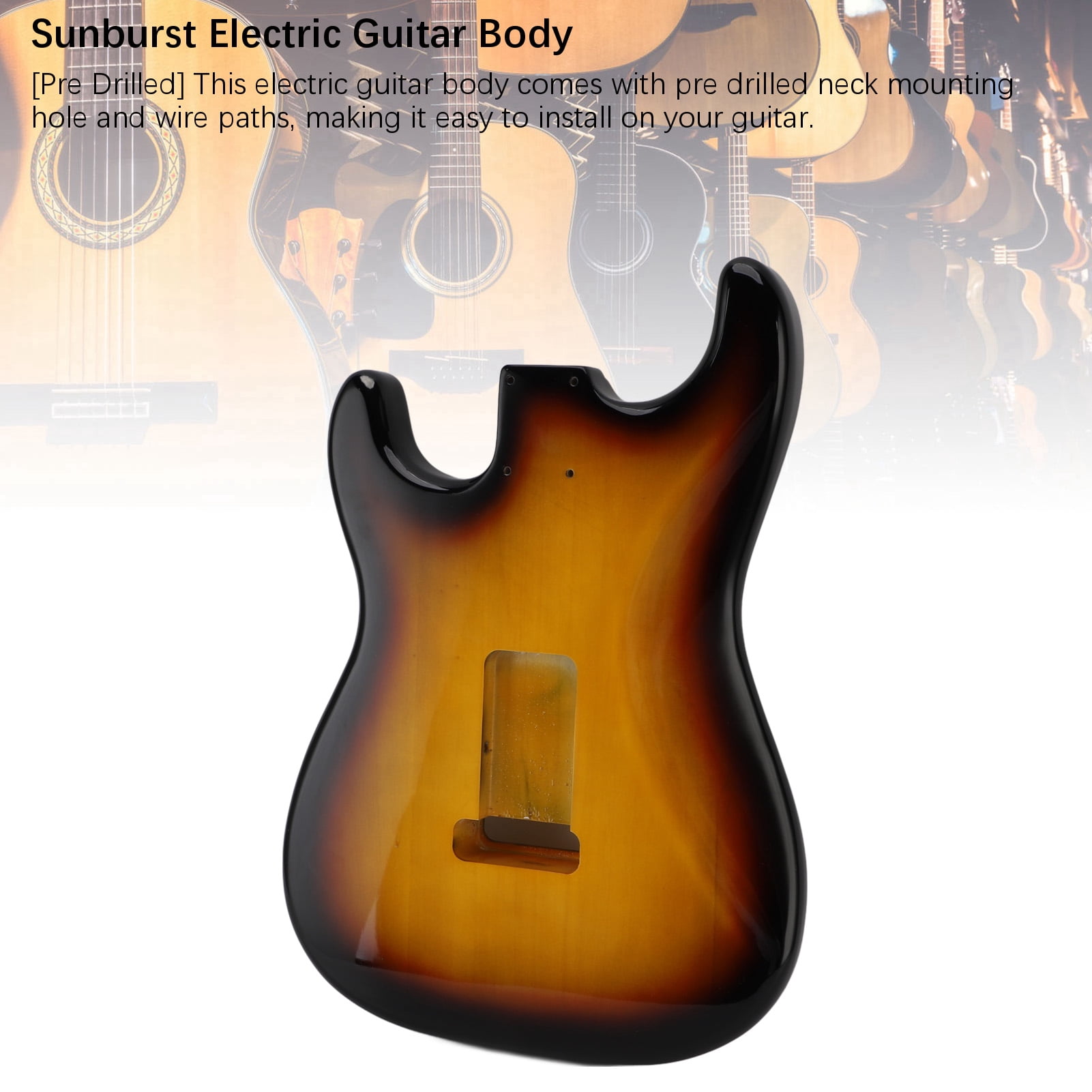 Electric Guitar Body, Electric Guitar Body Replacement Thin Satin Polyurethane Sealant Sunburst Pre Drilled Exquisite Poplar Wood  For ST Guitars