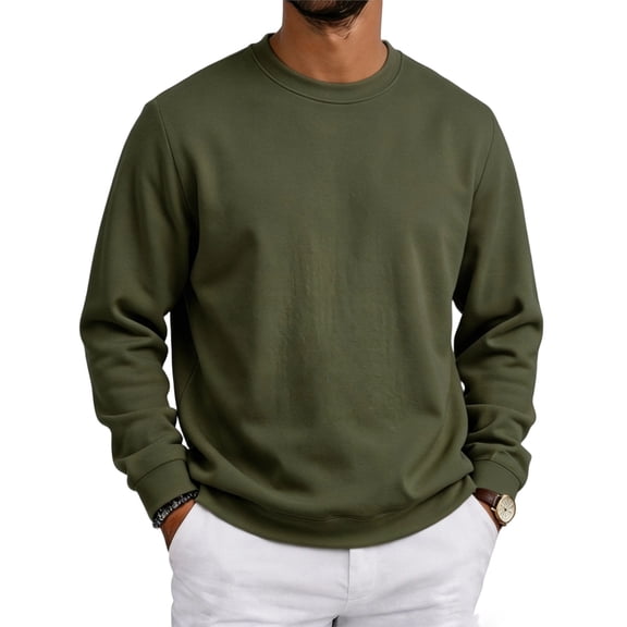 DORKASM Long Sleeve T Shirt Men Crew Neck Solid Color Fashion Sweatshirts Loose Fit Lightweight Casual Tops Cotton Comfy Fall Shirt Army Green XL