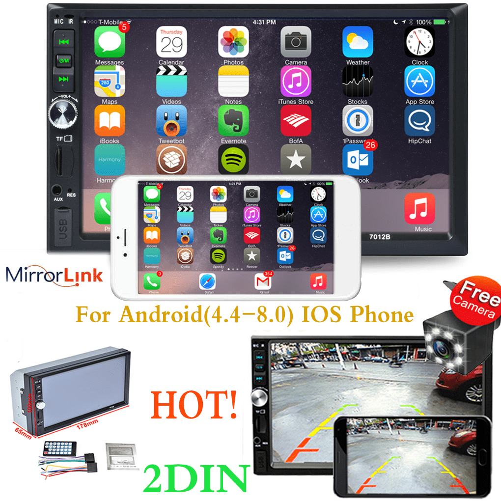 7" Car Stereo 2DIN MP5 Touch Screen Bluetooth Android iOS Mirro Link+Rear Camera 