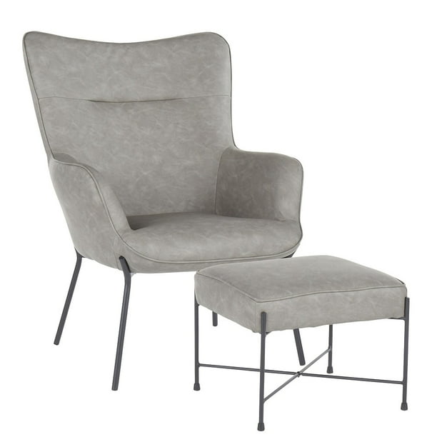 Set Of 2 Izzy Light Gray Leather Industrial Lounge Chair And Ottoman With Black Metal 39 Com Set Of 2 Izzy Light Gray Leather, Light Grey Chair With Ottoman