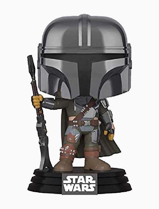 Funko Pop Star Wars: Across The Galaxy Exclusive Chrome Finish The Mandalorian Holding Grogu with Pin 