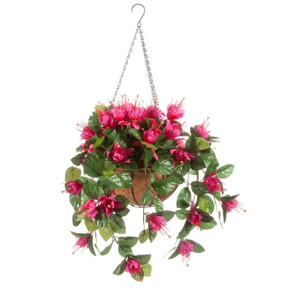 OakRidge Fully Assembled Fuchsia Hanging Basket, Fuchsia – Polyester, Red, 15" long x 15" Wide x 8" High