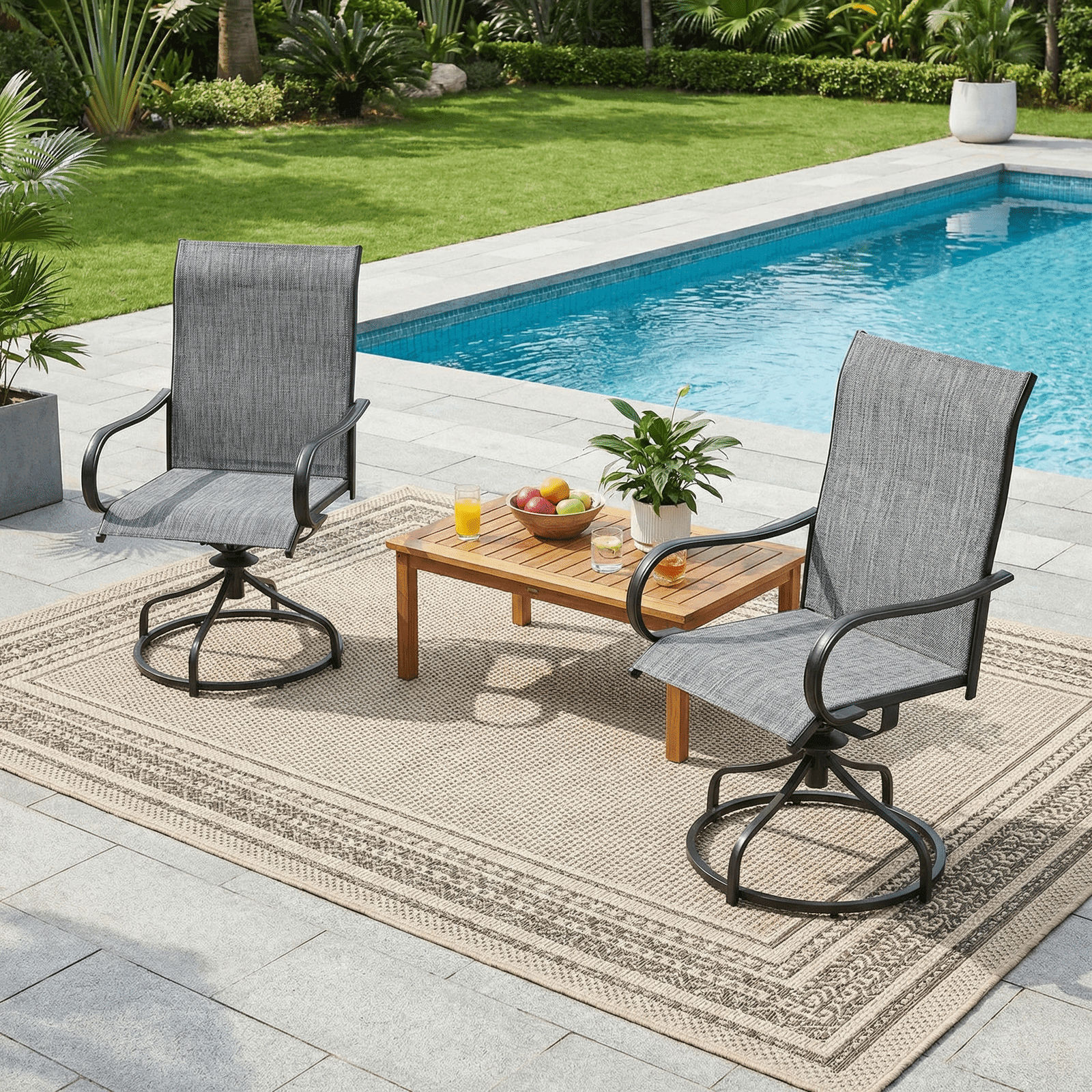 TLSUNNY Patio Swivel Dining Chairs Set of 2, 360° Swivel Outdoor Dining Chairs W/ High Back, Metal Frame, for Lawn, Garden, Deck (Table Not Included)