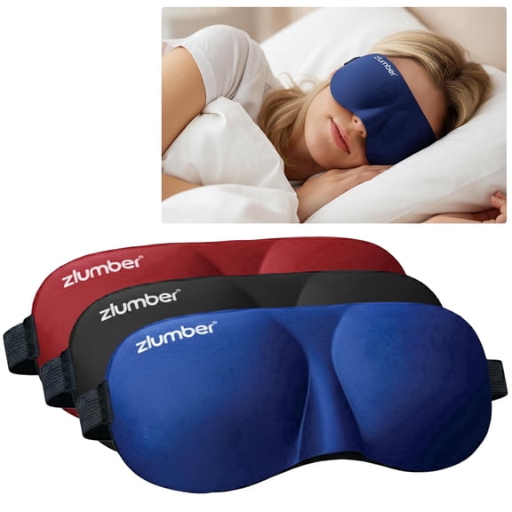 ZLUMBER Eyemasks for Sleeping 3 Pack - Eye Sleep Mask & Blindfold for Sleeping Men Women, 100% Blackout 3D Contoured Face Mask Sleep, Night Masks for Sleeping Men Side Sleepers, Adjustable