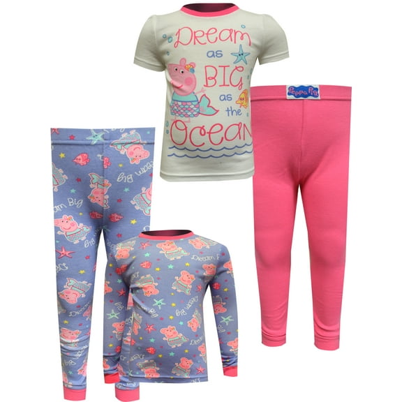 Komar Kids Girls Peppa Pig Dream as Big as the Ocean 4 Piece Cotton Toddler Pajamas (2T)