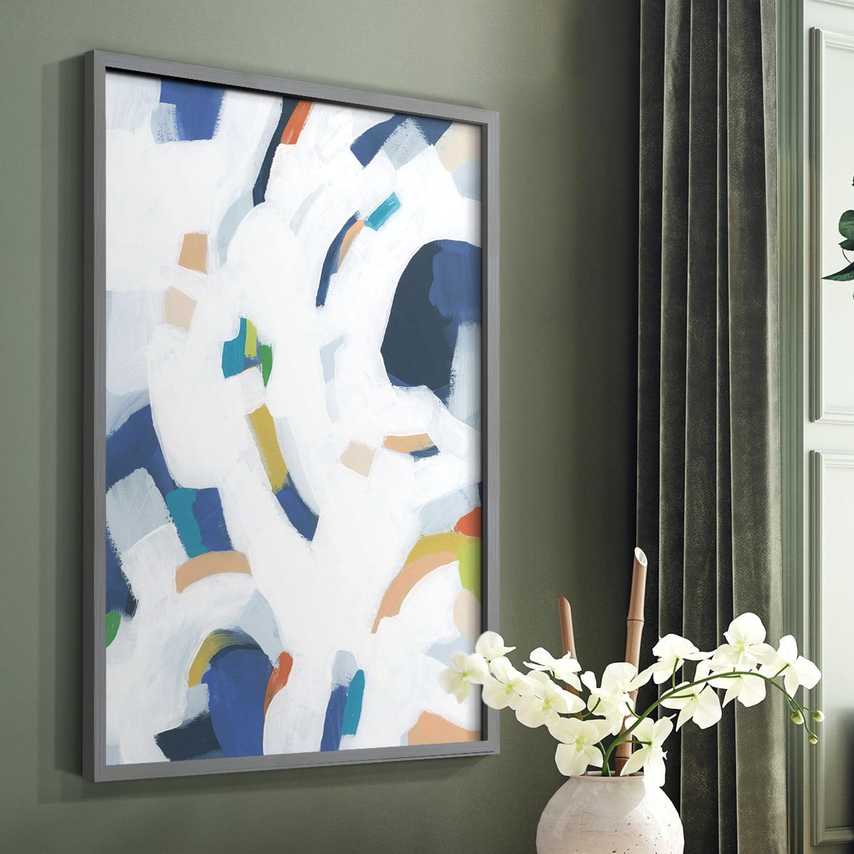 Bright Orbit II Framed Print in Gray Solid Wood Framed Print No Nail Hanging