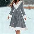 thumbnail image 2 of Christmas Dress for Women Velvet Long Sleeve V Neck Santa Outfit A Line Wide Dress Gray 2XL, 2 of 8