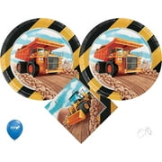 Big Dig Construction Birthday Party Supplies | Big Dig Construction Dessert Plates | Big Dig Construction Napkins - Serves 16
