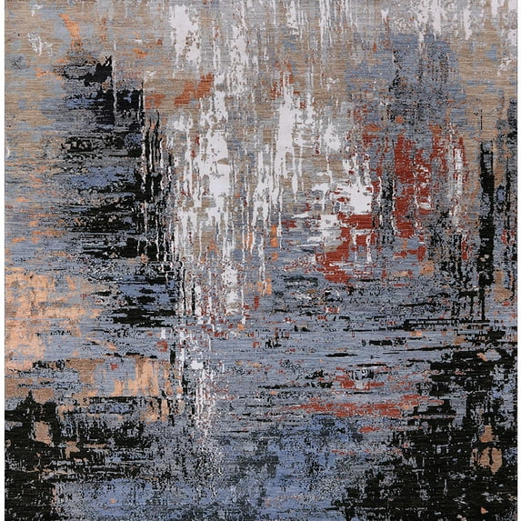 Ahgly Company Machine Washable Indoor Square Industrial Modern Black Area Rugs, 6' Square