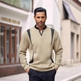 thumbnail image 2 of Mens Sweatshirts 2025 Winter Color Blocking Pullover V Neck Sweater Casual Loose Long Sleeve Comfortable Hoodless Mens Sweatshirt Khaki S, 2 of 5