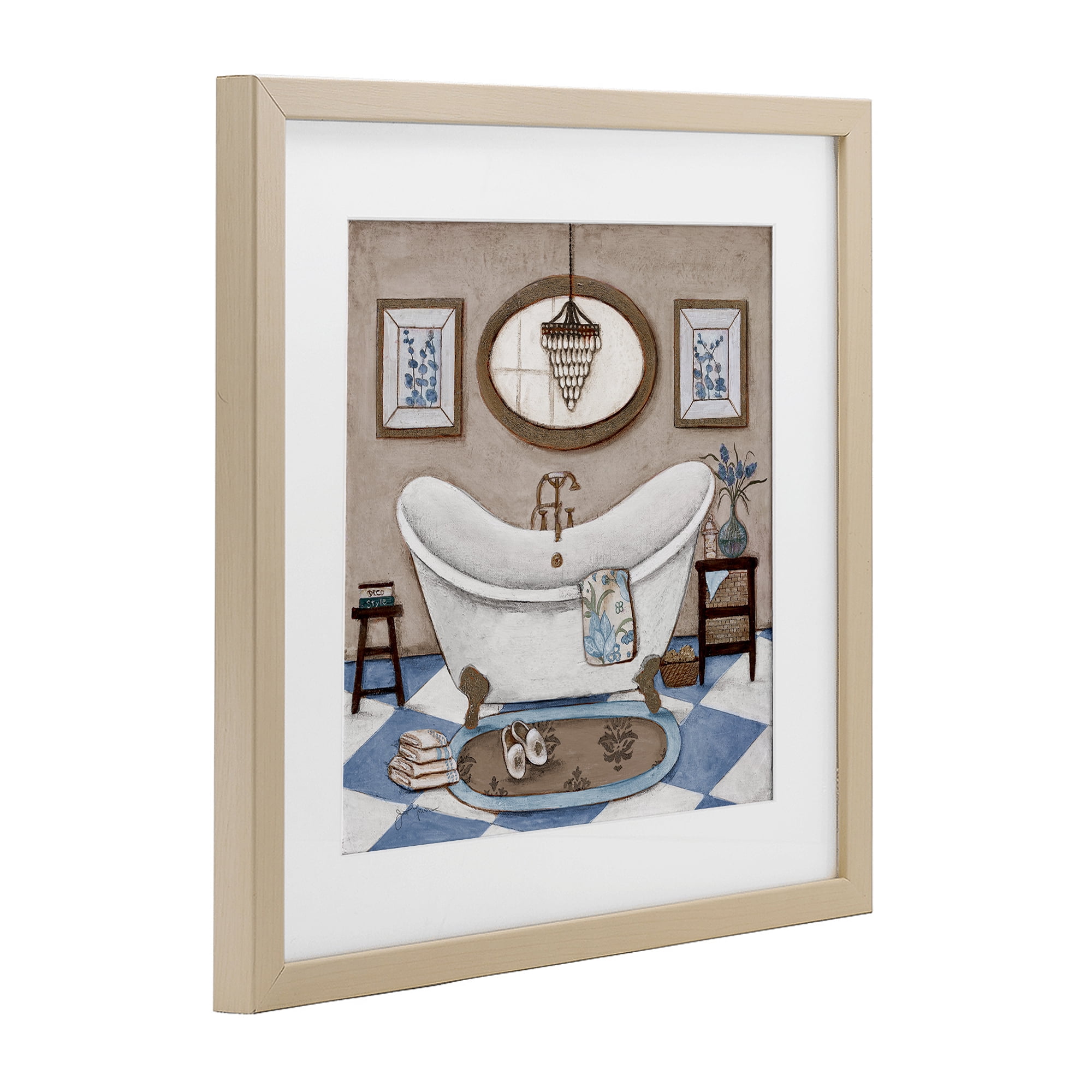 Stupell Industries Checkered Relaxing Bathtub Birch Framed Print Under Glass, design by Janet Tava