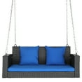 thumbnail image 2 of GoDecor Heavy Duty Hanging Swing Bench, Wicker Swing for Porch Garden Patio Outdoor w/ Blue Cushion Hold Up to 800 lbs, Black, 2 of 7