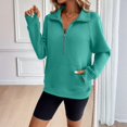 thumbnail image 2 of WTOBBY Women's Half Zip Pullover Sweatshirt Blouse, Casual Business Tunic Top with Long Sleeve Round Neck, Fashionable Fall Office Wear Comfortable Stretch Fabric,Green M, 2 of 5