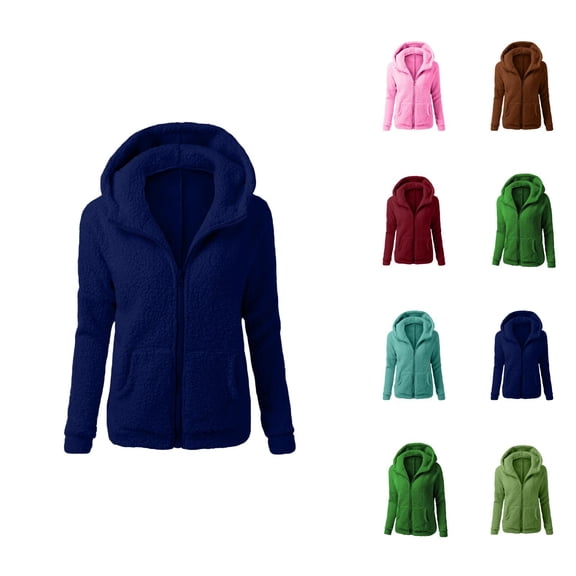 Fleece Jacket Hoodie for Women 2025 Fall Winter Long Sleeve Fuzzy Zip Up Hooded Sweatshirt with Pockets Coat Outerwear