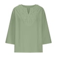 thumbnail image 5 of 3/4 Length Sleeve Womens Tops Spring Summer Casual Cotton Linen Lightweight Loose V Neck Boho T Shirts Blouse, 5 of 6