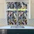 thumbnail image 3 of Hawaiian Floral Kitchen Curtains Set of 3, 27.5x36in Polyester Tier and Valance, Tropical Leaves and Exotic Flowers Pattern, Perfect for Kitchen or Bathroom Windows, 3 of 5