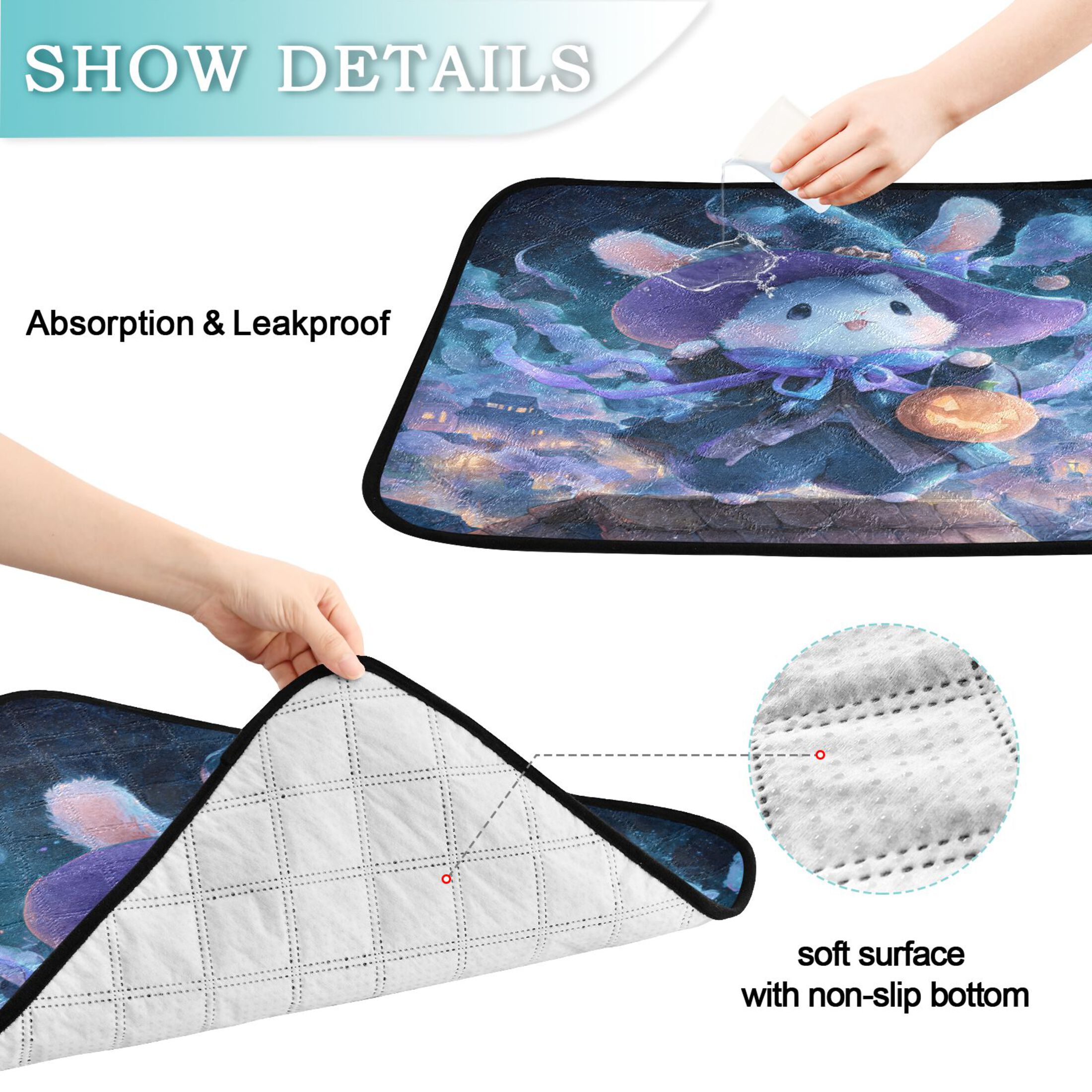 Qxltty Halloween Cute Bunny Cat litter Pads Pet Set of 2 Diaper Mats Center Anti-leakage Layer Absorbent Soft and Comfortable
