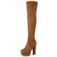 thumbnail image 1 of Botas de Tacón Alto de Bloque Sobre la Rodilla con Plataforma Allegra K Marrón 36, 1 of 8