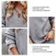 thumbnail image 5 of Suéter de punto con cuello en V cruzado y manga larga, color puro, suéter informal de moda para mujer, gris M, 5 of 6