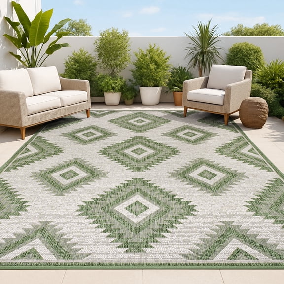 JONATHAN Y TUSCAN SUN 5 x 8 Area Rug, Lior Geometric Moroccan Diamond - Green/Cream, TSN202D-5