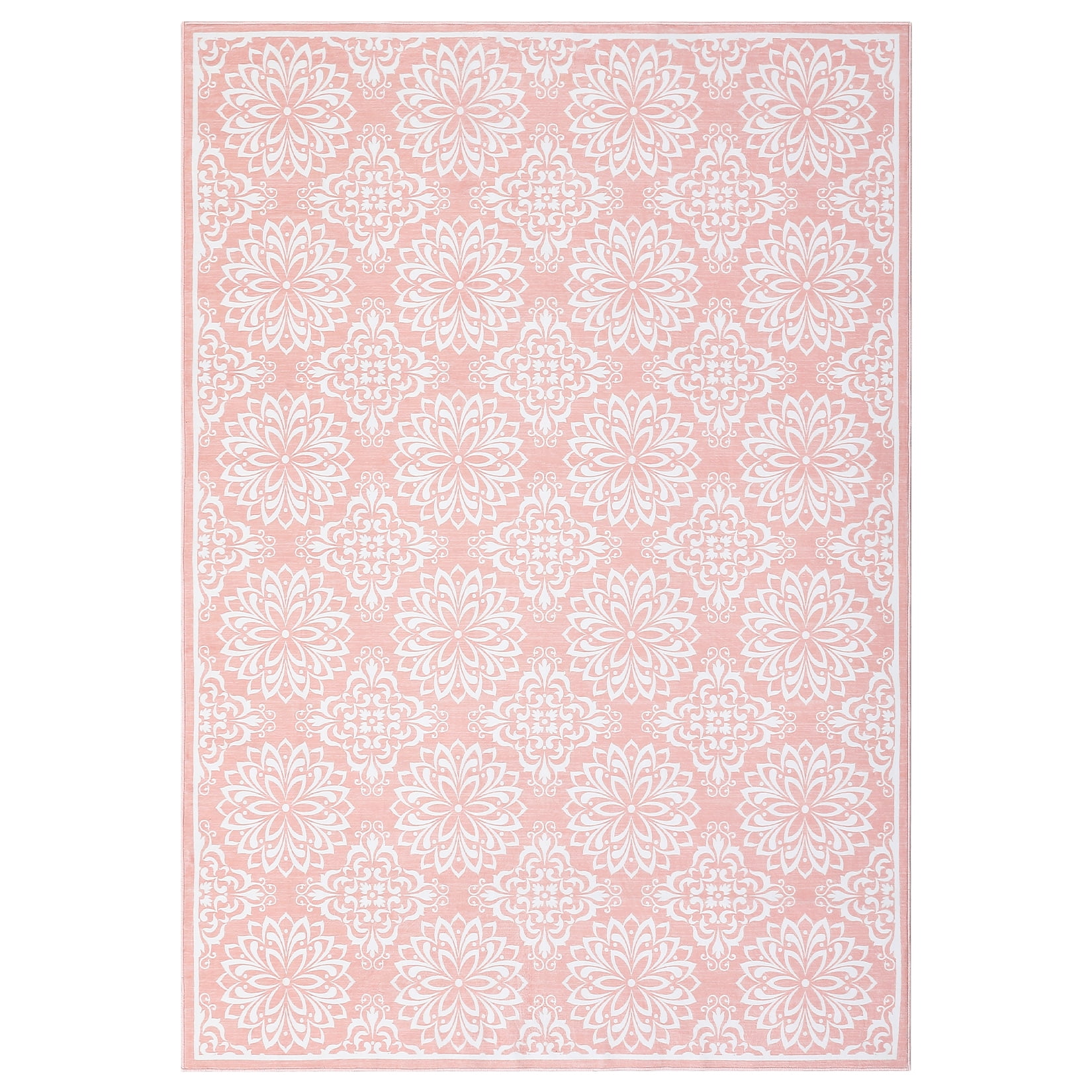 Tzou Vintage Washable Area Rugs for Living Room, 6x9 Low Pile Indoor Floral Carpet for Bedroom, Super Soft Foldale Distressed Accent Floor Mat for Dining Room, Non Shedding(Pink)