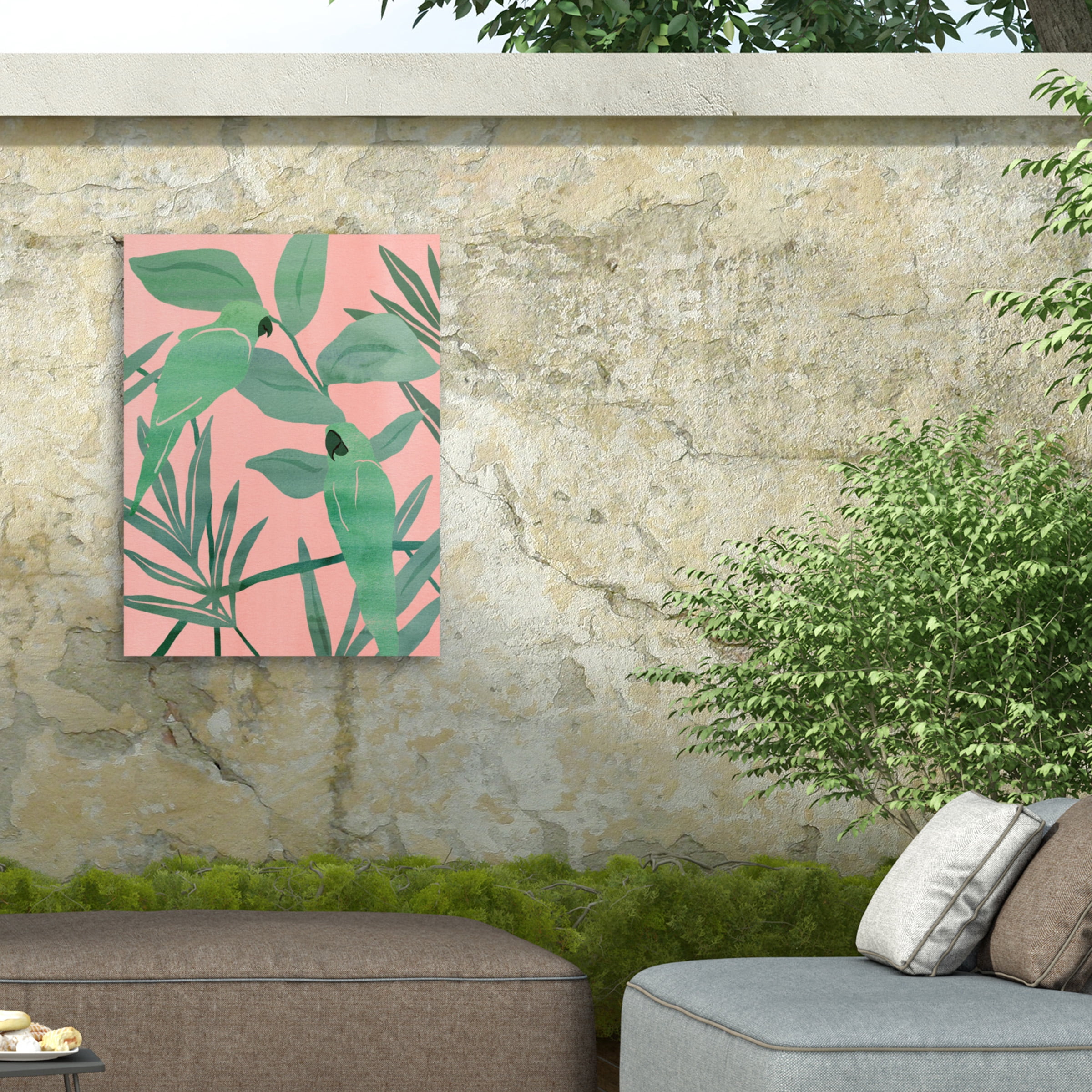 Melissa Wang 'Pink and Green Birds of Paradise I' Outdoor Canvas 24x16