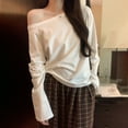 thumbnail image 4 of Women Sexy Off The Shoulder Long Sleeve Tops Y2k Going Out Tops Fit T-Shirts White XL, 4 of 9
