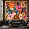 thumbnail image 6 of Orange Daisies Among Teal Shapes and Zebra Stripes, Playful Maximalist for Art Lovers, Floral Collage Decor, New Home Gift, Tapestry Wall Hanging for Studio and Living Room, 6 of 7