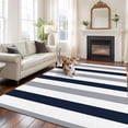 thumbnail image 3 of Navy Blue Gray Striped Large Area Rugs for Bedroom Living Room, Soft Non Slip Carpet Bedside Rug, Farmhouse Stripe Art Rectangular Floor Cover Kitchen Accent Rug 6'x9' for Dining Room/Office, 3 of 9