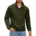 thumbnail image 2 of Mohiass Mens Quarter Zip Pullover Long Sleeve Quilted Sweatshirt Casual Waffle Sweaters Polo Shirts with Pocket Army Green 2XL, 2 of 5