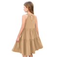 thumbnail image 3 of Mlqidk Teen Girl Dresses Size 10-12 Crew Neck Sleeveless Ruffle a Line Girls Summer Cute Tie Back Dress Trendy Solid color Midi Dress Camel 7-8 Years, 3 of 4
